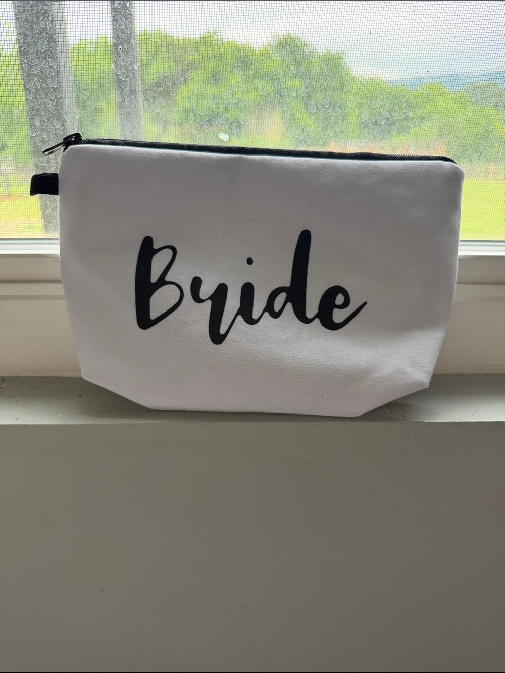 Bride White and Black Zipper Pouch